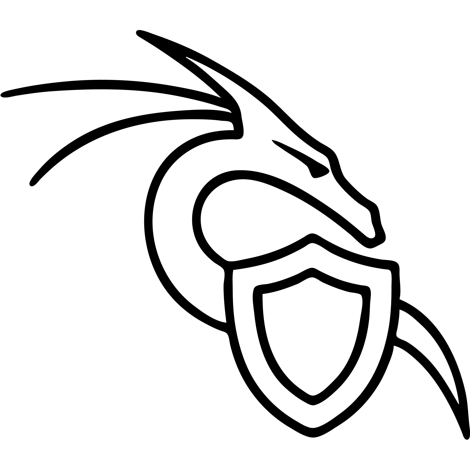 Kali Linux dragon with a shield, bold outline, minimal color emoji