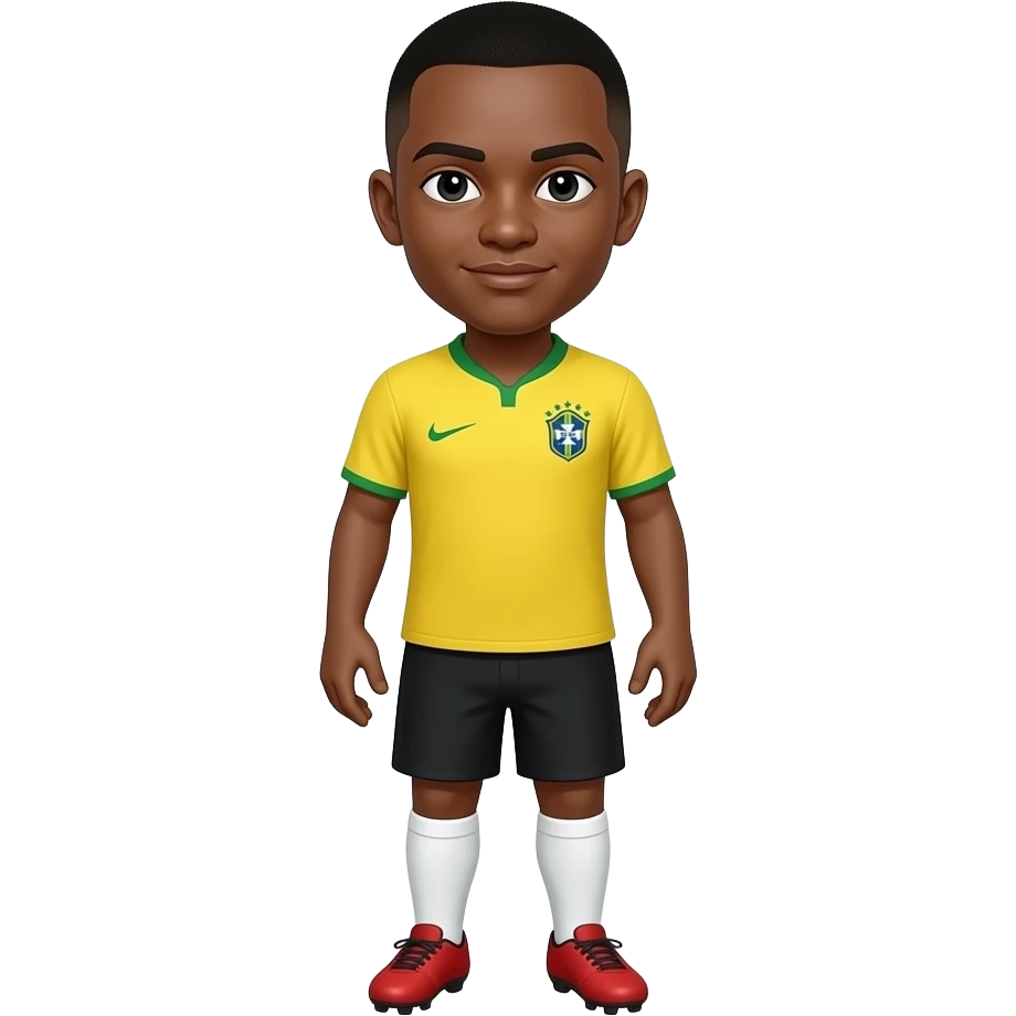 A WHITE PERSON WITH YELLOW BRAZIL JERSEY NO NUMBER   , PLAIN BLACK SHORTS  , WHITE SOCKS AND RED CLEATS MAKE HIM HAVE A BLACK BUZZ CUT BLACK EYE emoji
