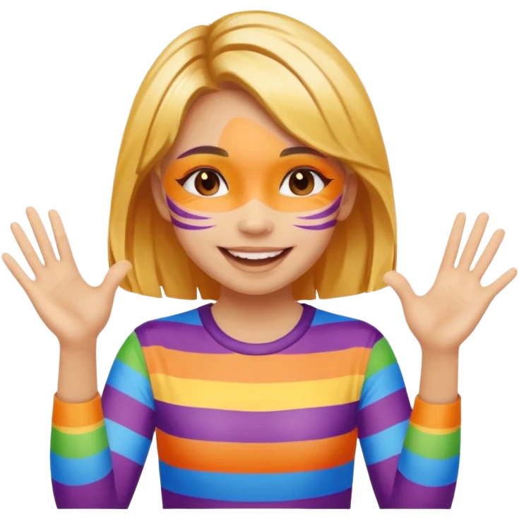 A cheerful girl with face paint stripes, clapping her hands with joy. emoji