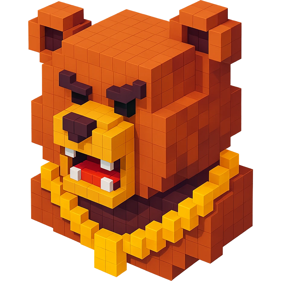 Russian grizzly bear with a gold rapper chain, fierce expression emoji