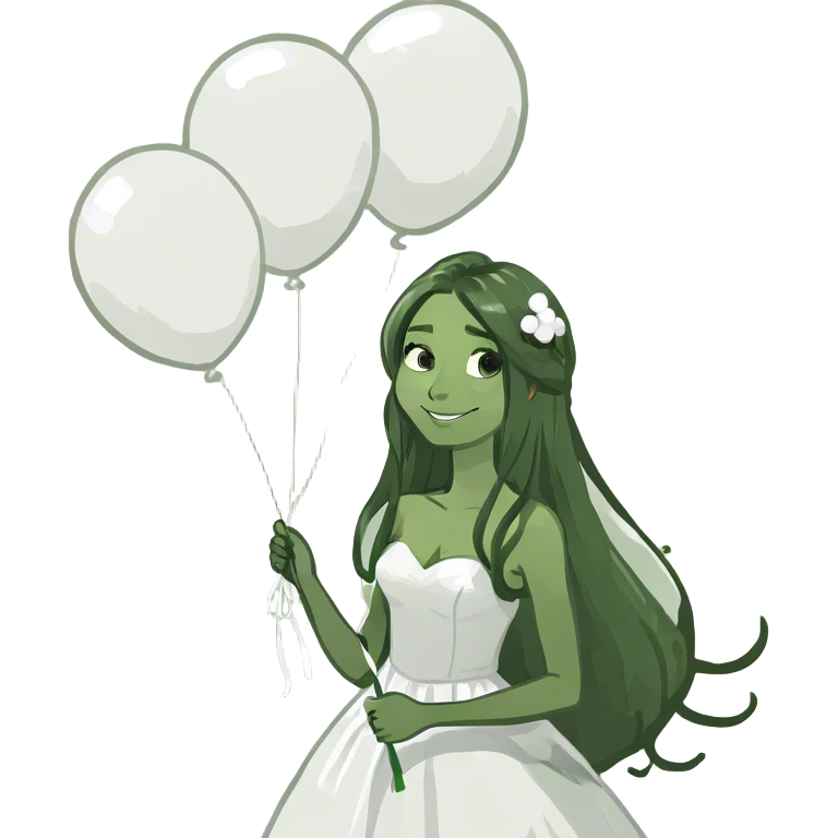 bride with long hair holding white balloons emoji