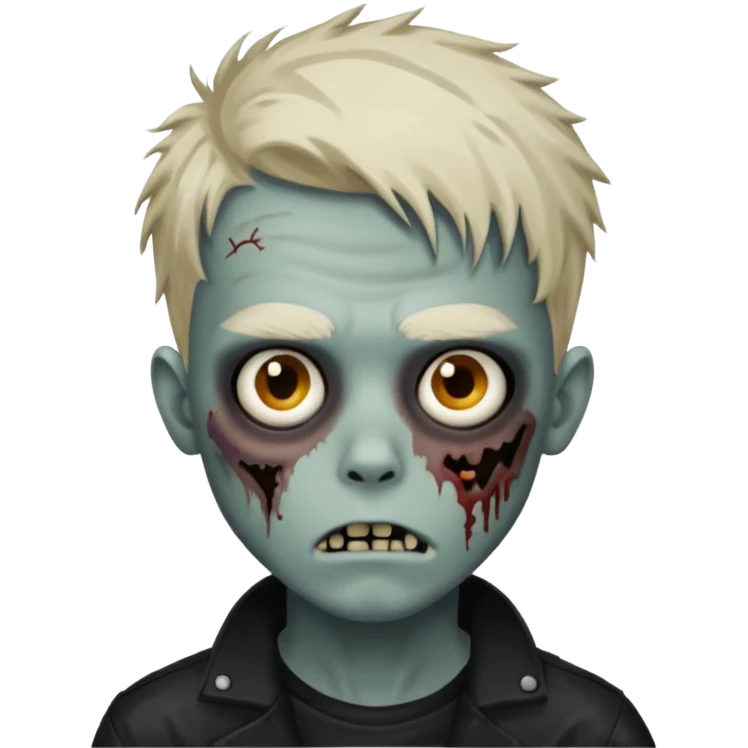 Zombie Boy with black médium large messy hair and teenager aparience, black background emoji