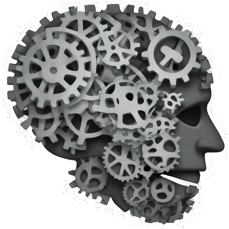 A brain made out of gears no skull or face with flames licking out from between the gears emoji