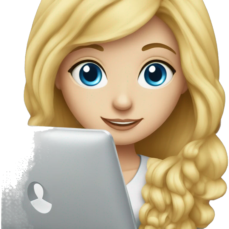 blong girl with blue eyes working at laptop with proftero logo emoji