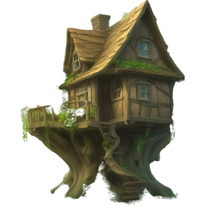Fantasy tree house in an overgrown cottage  emoji