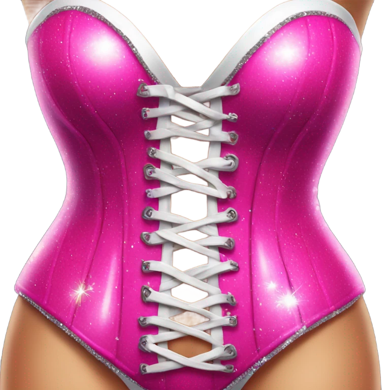 Hot pink corset and bikini bottom with glitter with white paint dripping emoji