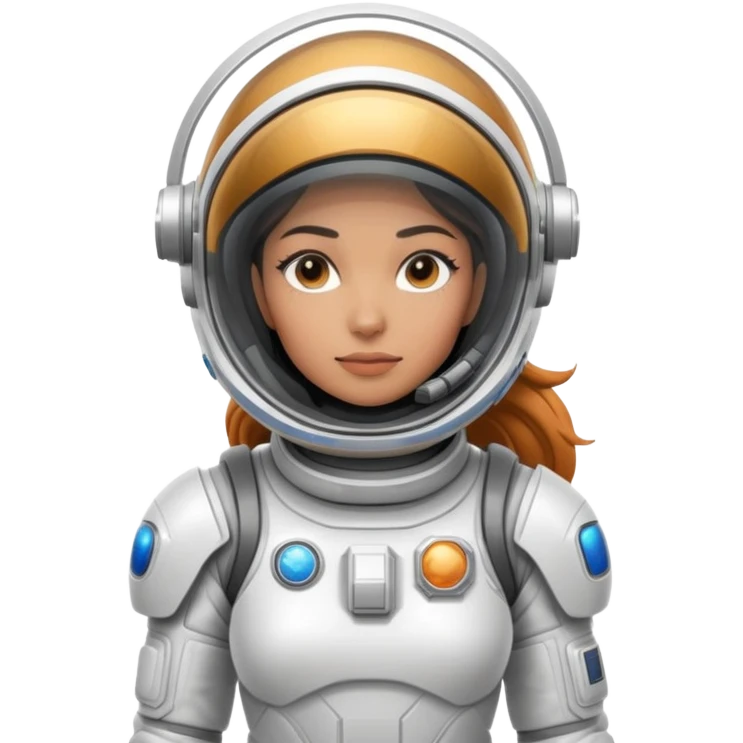 Futuristic female astronaut in a high-tech spacesuit, sleek helmet with reflective visor, detailed sci-fi armor, standing pose, science fiction aesthetic emoji