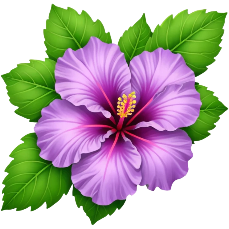 lilac hibiscus with green leaves emoji
