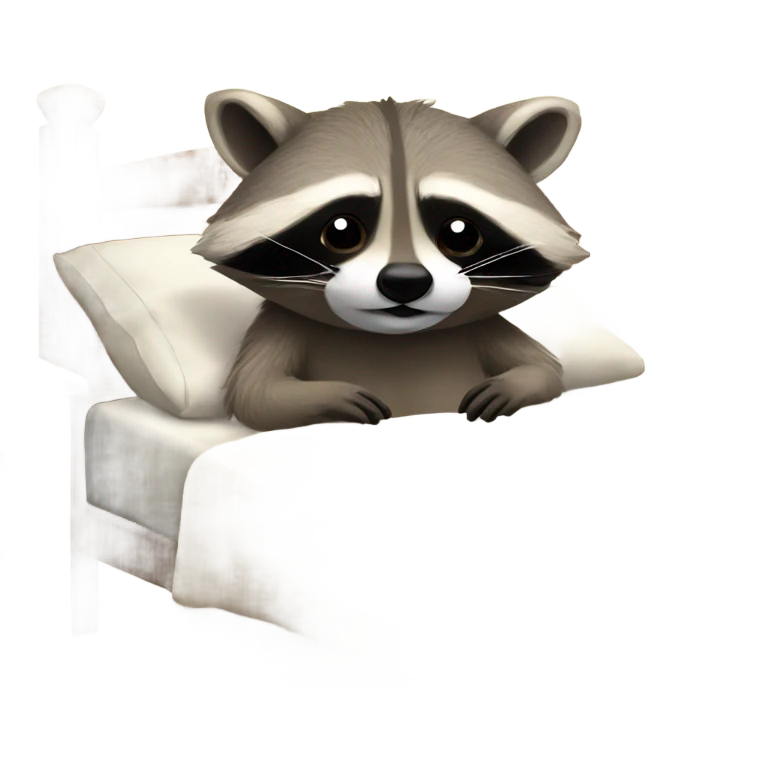Raccoon going to sleep in a bed emoji