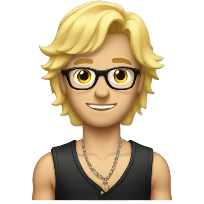  blonde boy with glasses and abs with arm tattoos and a long curtain mullet  emoji