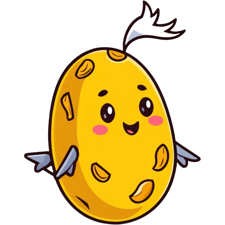 peanut character flying on a potato with fries emoji