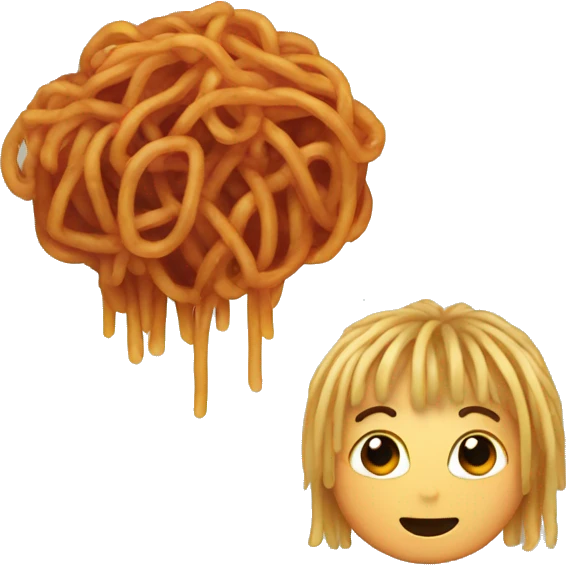 hair looks like spaghetti with meatballs emoji