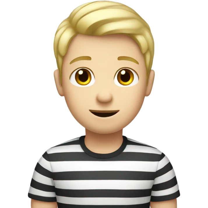 A blond boy with a dark moustache and short hair with a stripe shirt  emoji