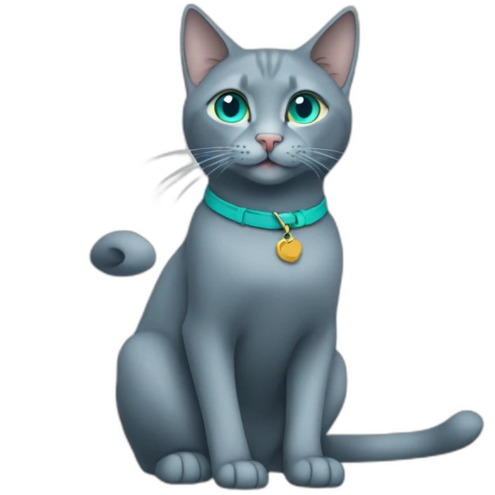 Sitting Russian blue cat celebrating no collar teal eyes emoji