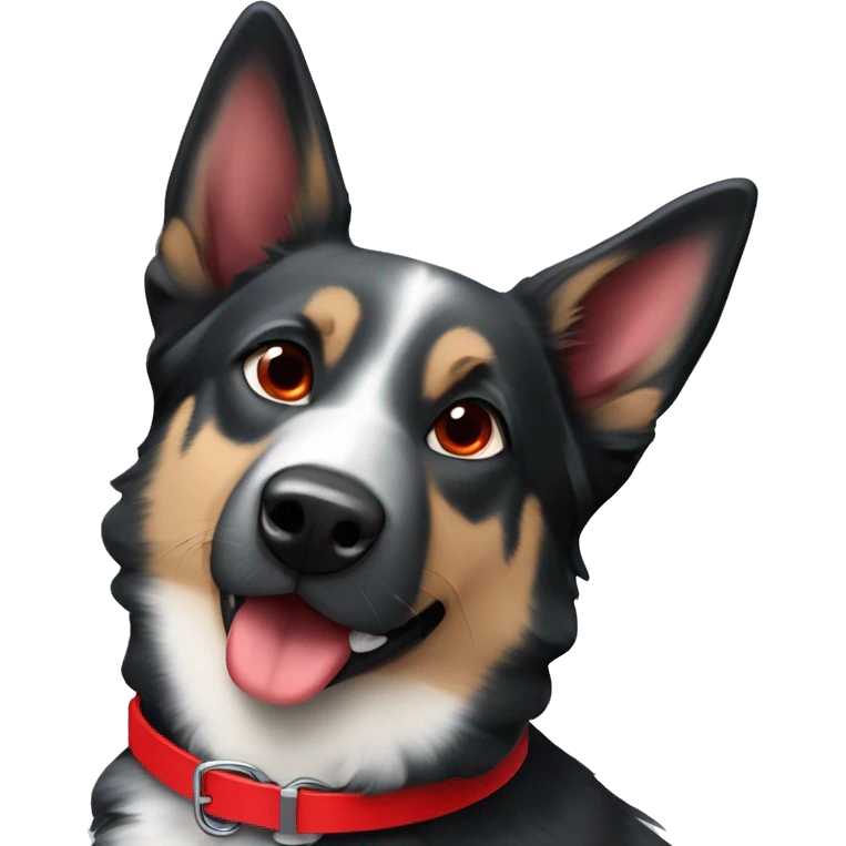 Black and white German Shepard and blue heeler mix with red collar emoji