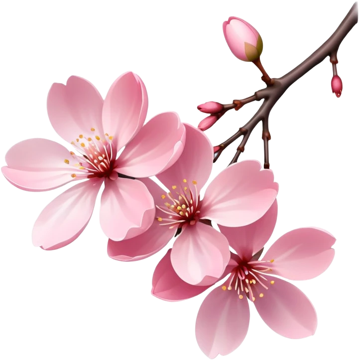 Single elegant pink cherry blossom (sakura) flower on a branch with soft pink petals, delicate shape, and subtle gradient emoji