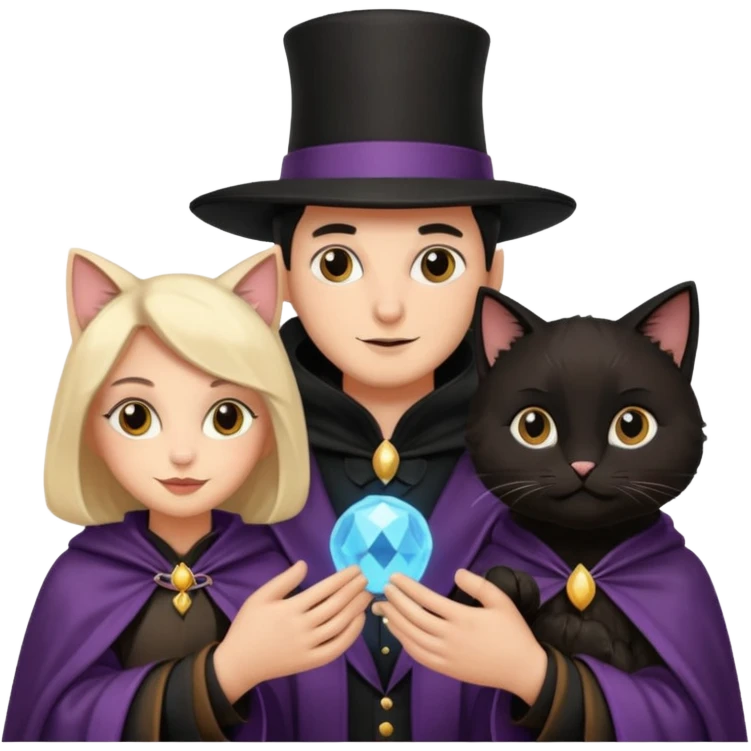 magician couple and their pet cat emoji