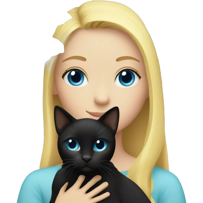 Blonde blue eyed girl with 2 black cats and houseplant emoji