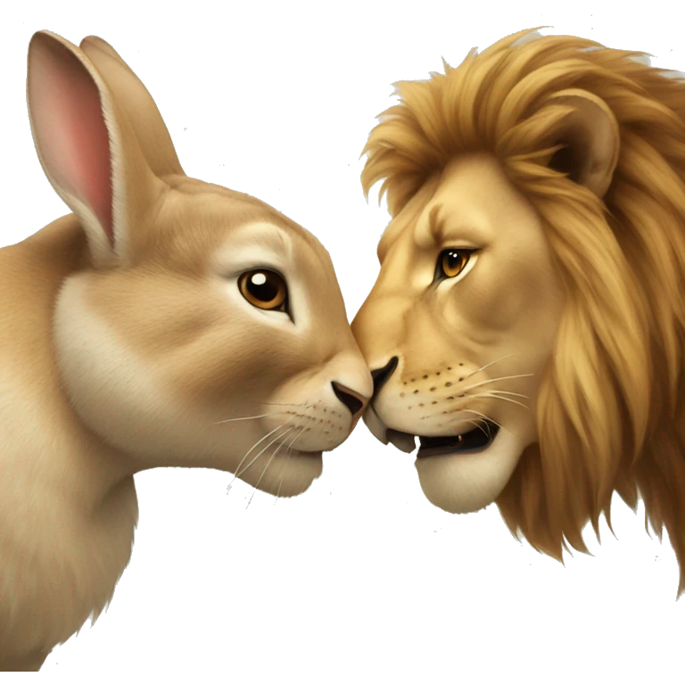 rabbit and lion kissing emoji