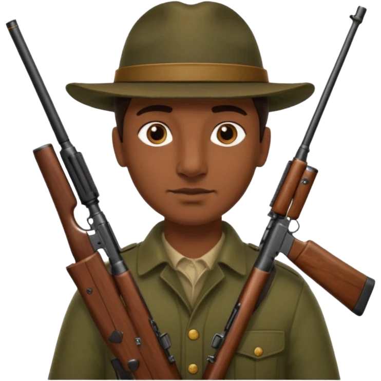 With rifle Brown eyes No mustache Italian hunter, bigger nose, darker skin emoji