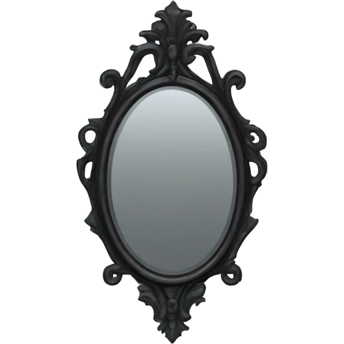 "A Victorian-era Gothic mirror with a black frame, gray-tinted glass, and a red ruby accent."
 emoji