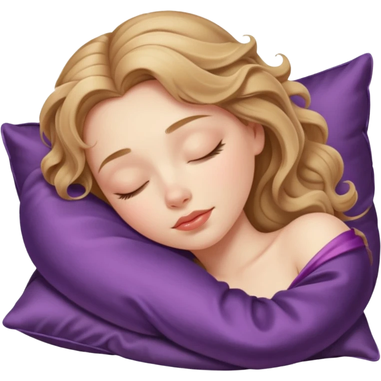 sleeping beauty girl with pale skin and light brown wavy hair with a silk pillow emoji