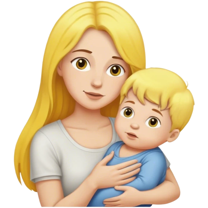 mom with long brown hair holding boy baby with yellow hair emoji