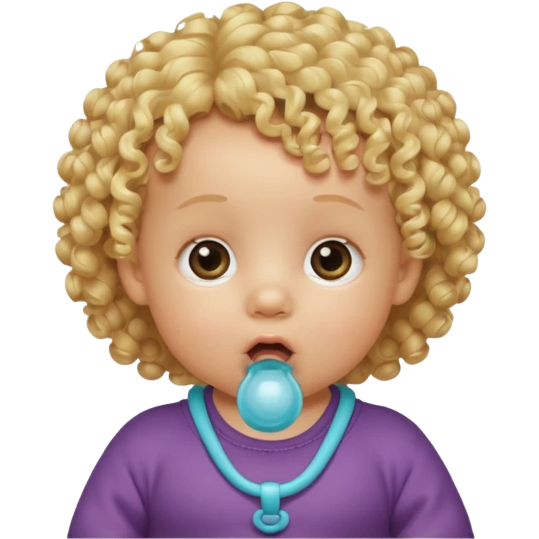 Blonde curly-haired baby, pacifier in mouth emoji