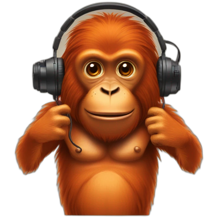 Orange orangutan with a gaming headset and no clothes emoji