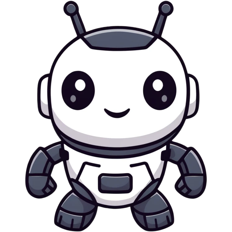 friendly modern face of a black robot with bright white led eyes, smiling, non-threatening emoji