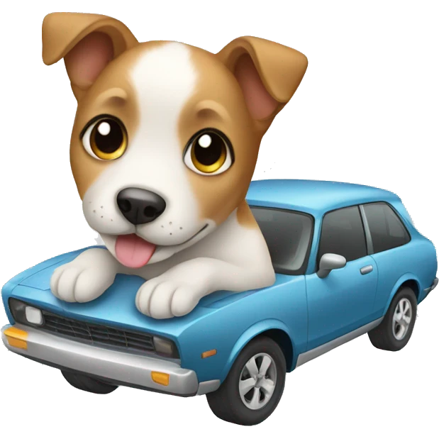puppy with a car emoji
