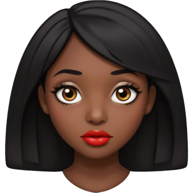Dark skin gurl with black hair, big lips m, dark brown eye, octagon face shape and chinky eyes no red lipstick  emoji