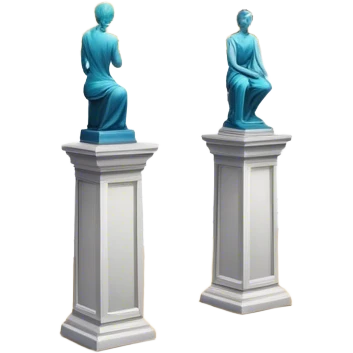 An icon featuring an elegant art gallery with classic paintings hanging on the walls, and sculptures displayed on pedestals. Visitors admire the exhibits, capturing the essence of culture, history, and art. Set against a transparent background. emoji