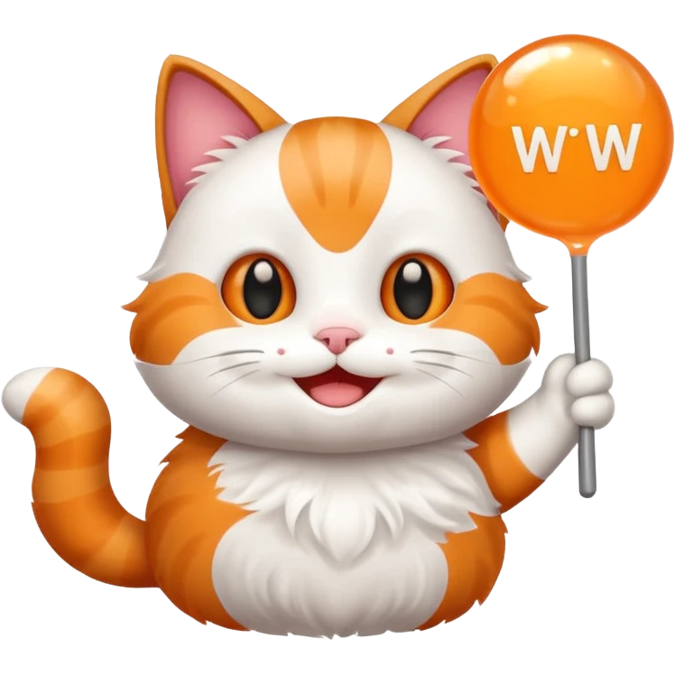 make me a cartoon cat, with some kind of sign or something with the text ‘W Bubble’ on it emoji