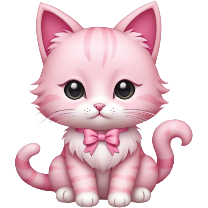 Cute pink kitty with a pink bow, full body, sitting emoji