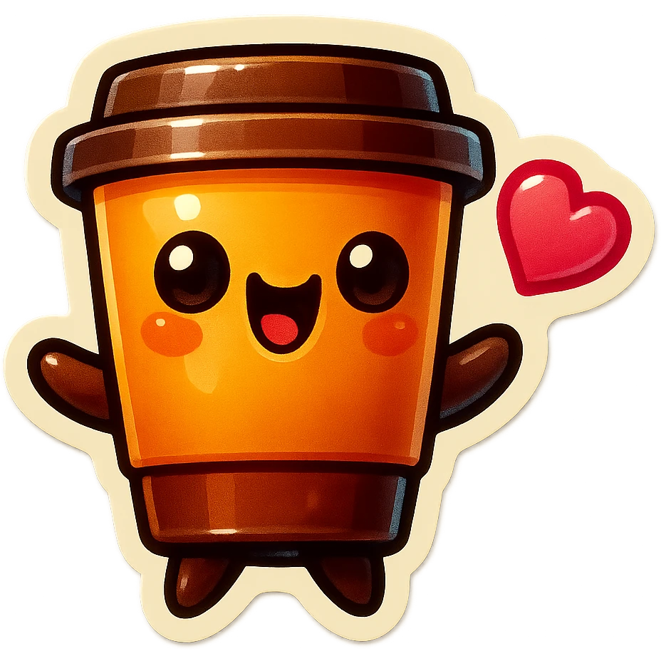 Tall coffee cup, gushing with love, dramatic emoji