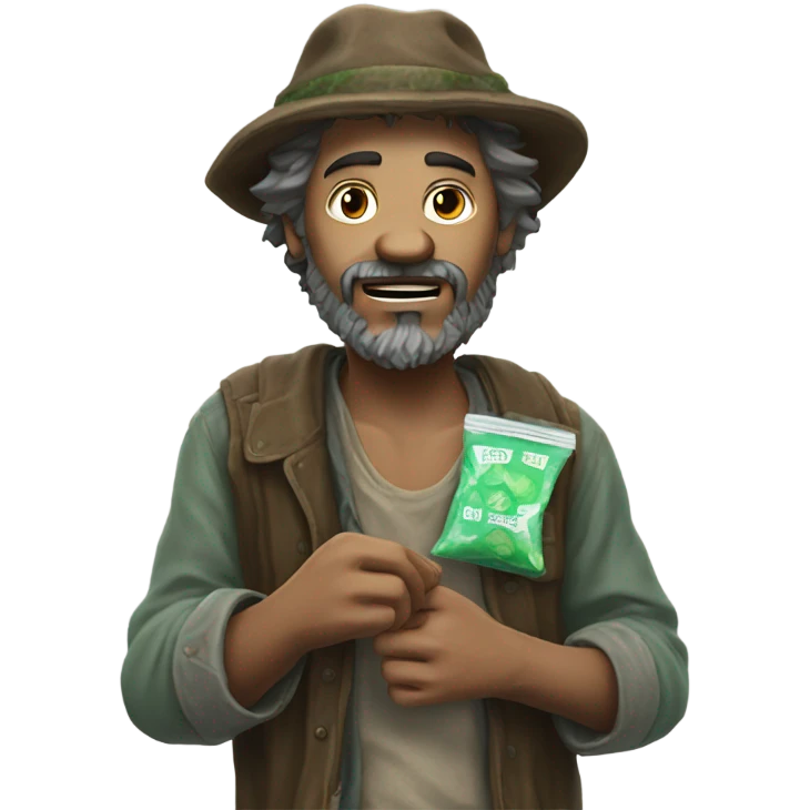 A hobo offering a mint emoji