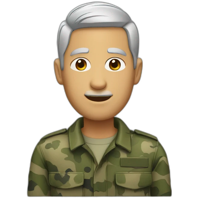 man with short gray hair dressed in camouflage emoji