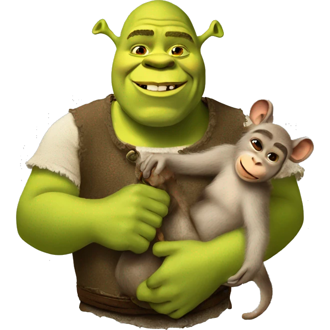 Shrek holding a monkey emoji