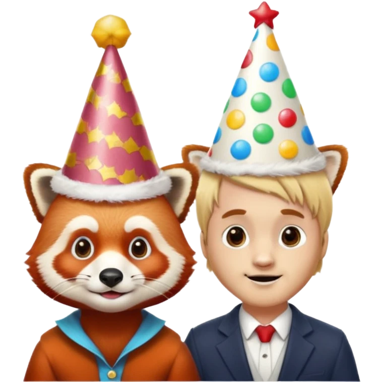 A red panda with a birthday hat on. And add a blonde guy standing next to it in a birthday hat  emoji