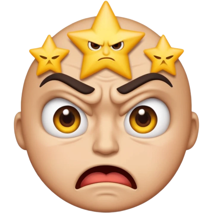 same style as apple emoji generic smilies. this one will be an angry face with 5 stars in his eyes but only half a star left. leaving an irate review emoji