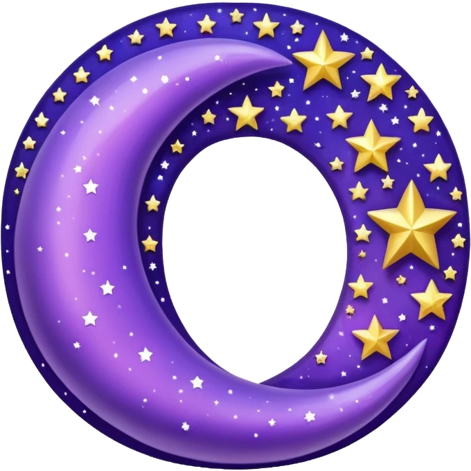 Beautiful sparkly glittery shiny pretty Violet crescent and stars scenery aesthetic decorations emoji