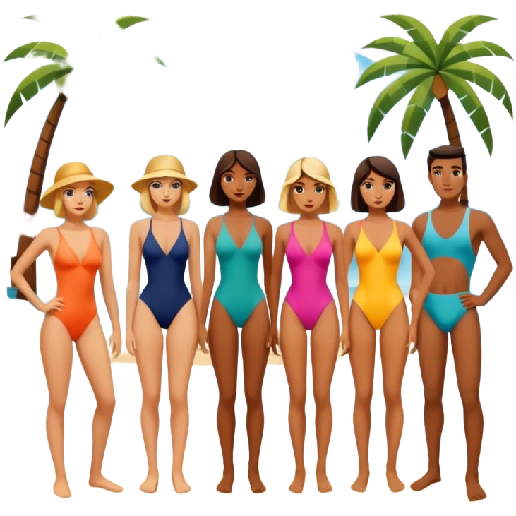 people on the beach with palm trees picasso style art landscape  emoji