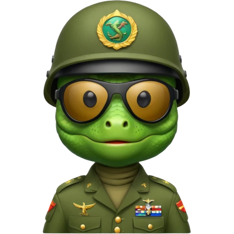 Lizard in military uniform with  black sunglasses and military helmet emoji