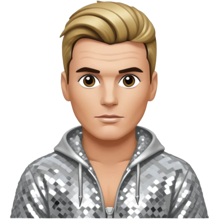 Vanilla Ice with dark blonde hair, silver sequin outfit emoji