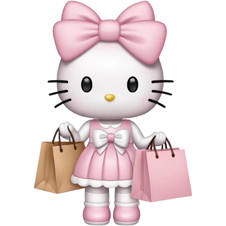 Hello kitty with light pink bow holding shopping bags emoji