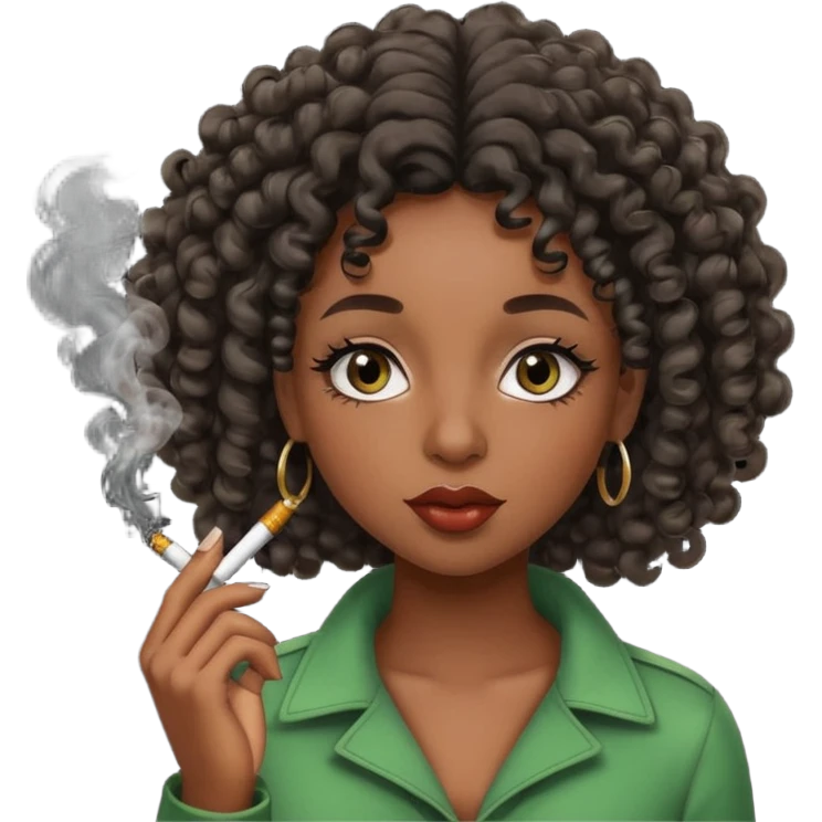 Black girl with eyelashes and curly hair smoking weed  emoji
