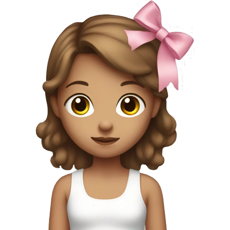 girl with a pink bow and brown hair wearing a white tank top emoji