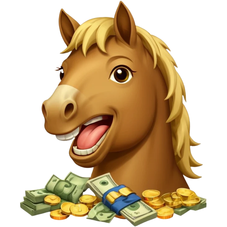 Laughing horse who is a smart and rich bank clerk but laughing with money emoji