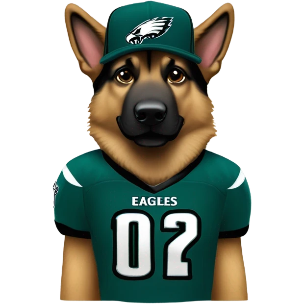 German Shepherd with Philadelphia Eagles fan gear emoji